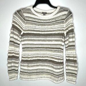 J. Jill Ivory & Tan Open Knit Pullover Sweater, Women's Size Small